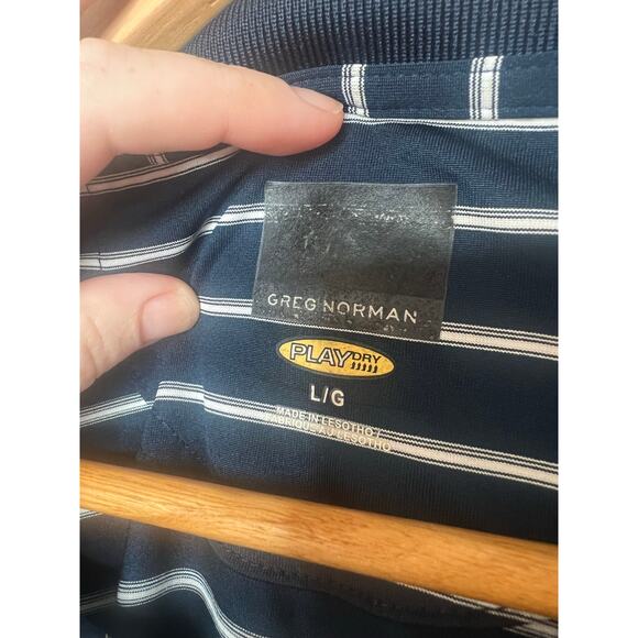 Greg Norman Men's Play Dry Navy Blue and White Striped Golf Polo Size Large - Picture 4 of 9